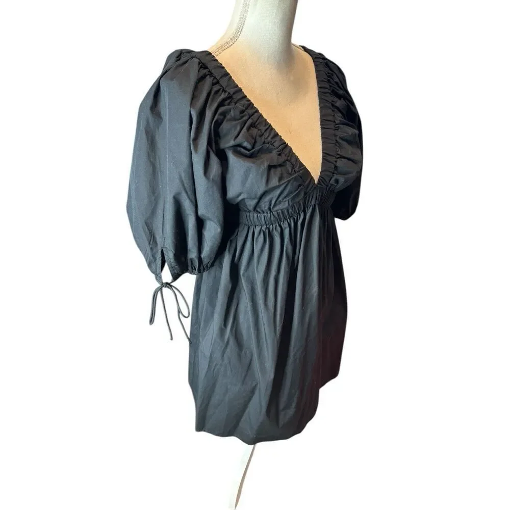Abercrombie & Fitch Emerson Cotton Poplin Puff Sleeve Dress Black Standard Small